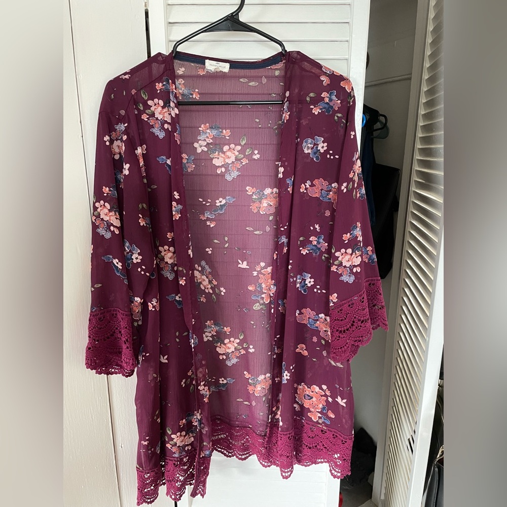Burgundy flowered cardigan